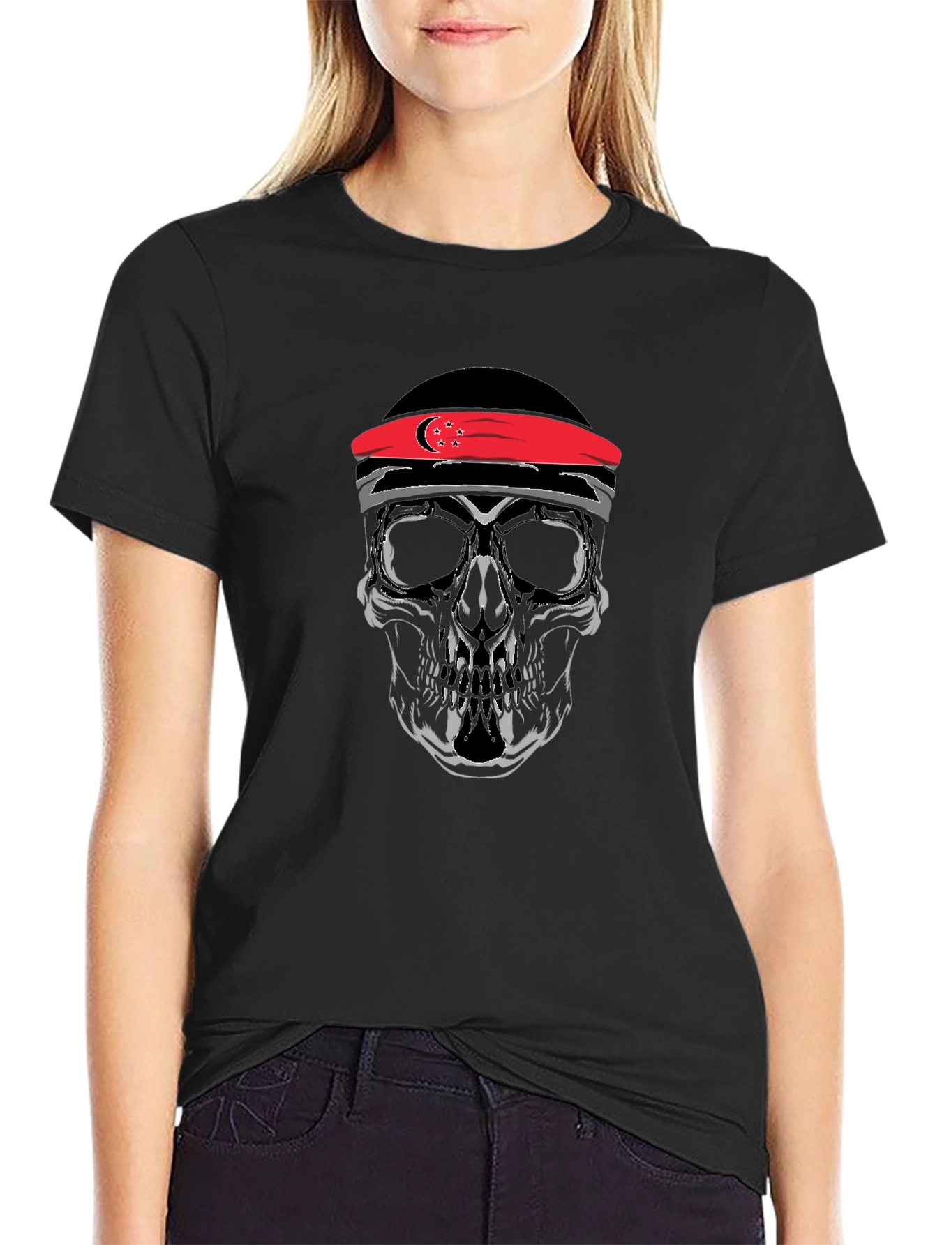 Skull Graphic Tee - Singapore Flag Headband