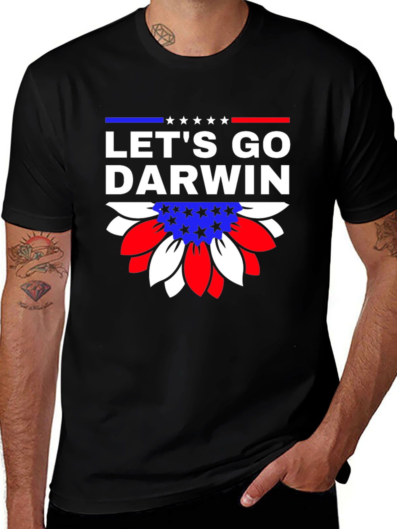 Lets Go Darwin Graphic Tee - Patriotic Sunflower Design