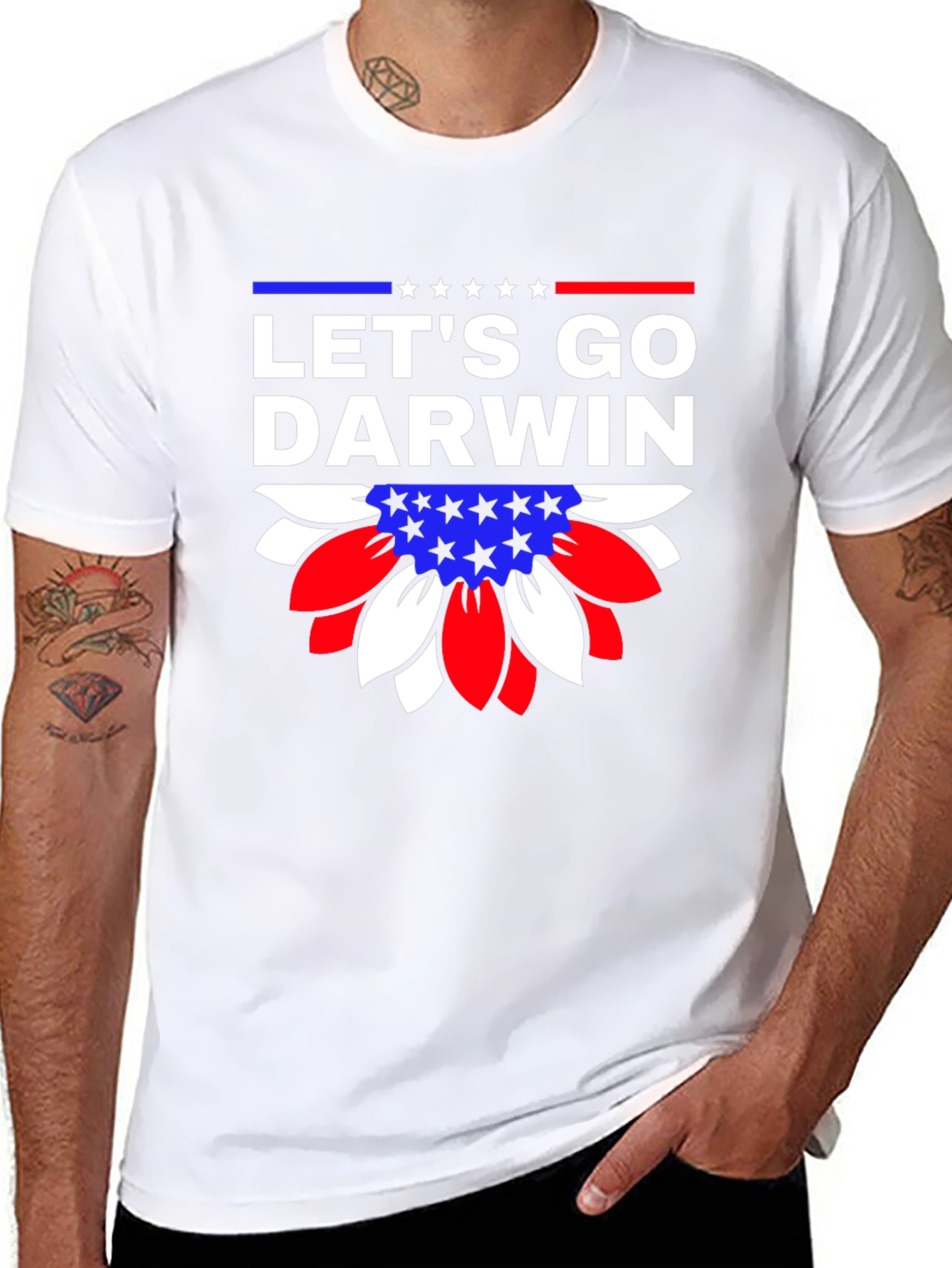 Lets Go Darwin Graphic Tee - Patriotic Sunflower Design