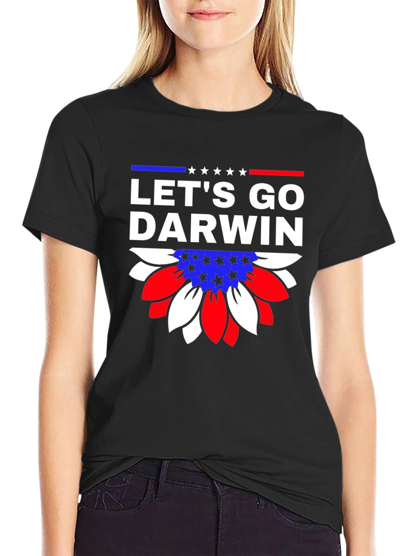 Lets Go Darwin Graphic Tee - Patriotic Sunflower Design