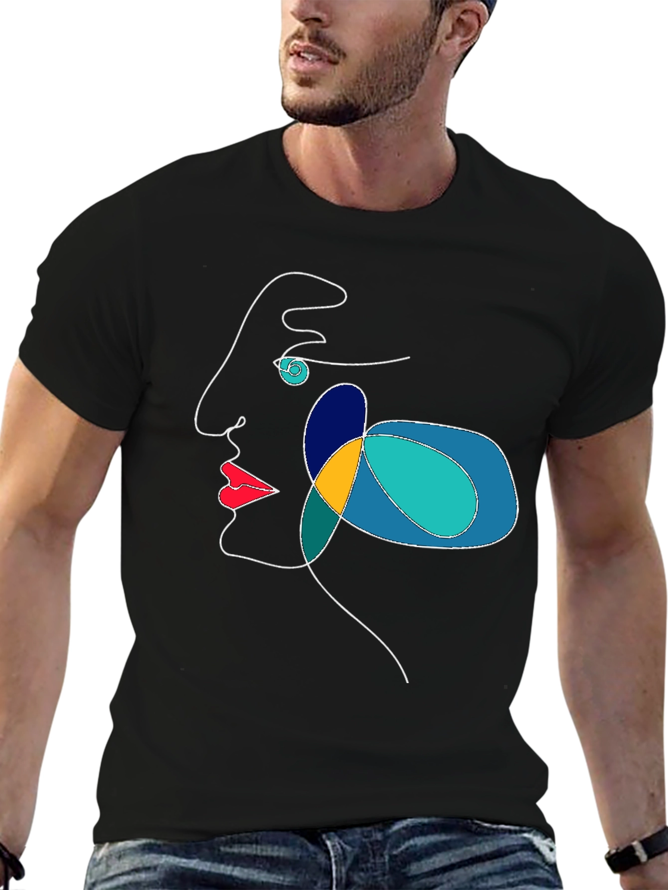 Abstract Face Line Art T-Shirt - Modern Graphic Tee