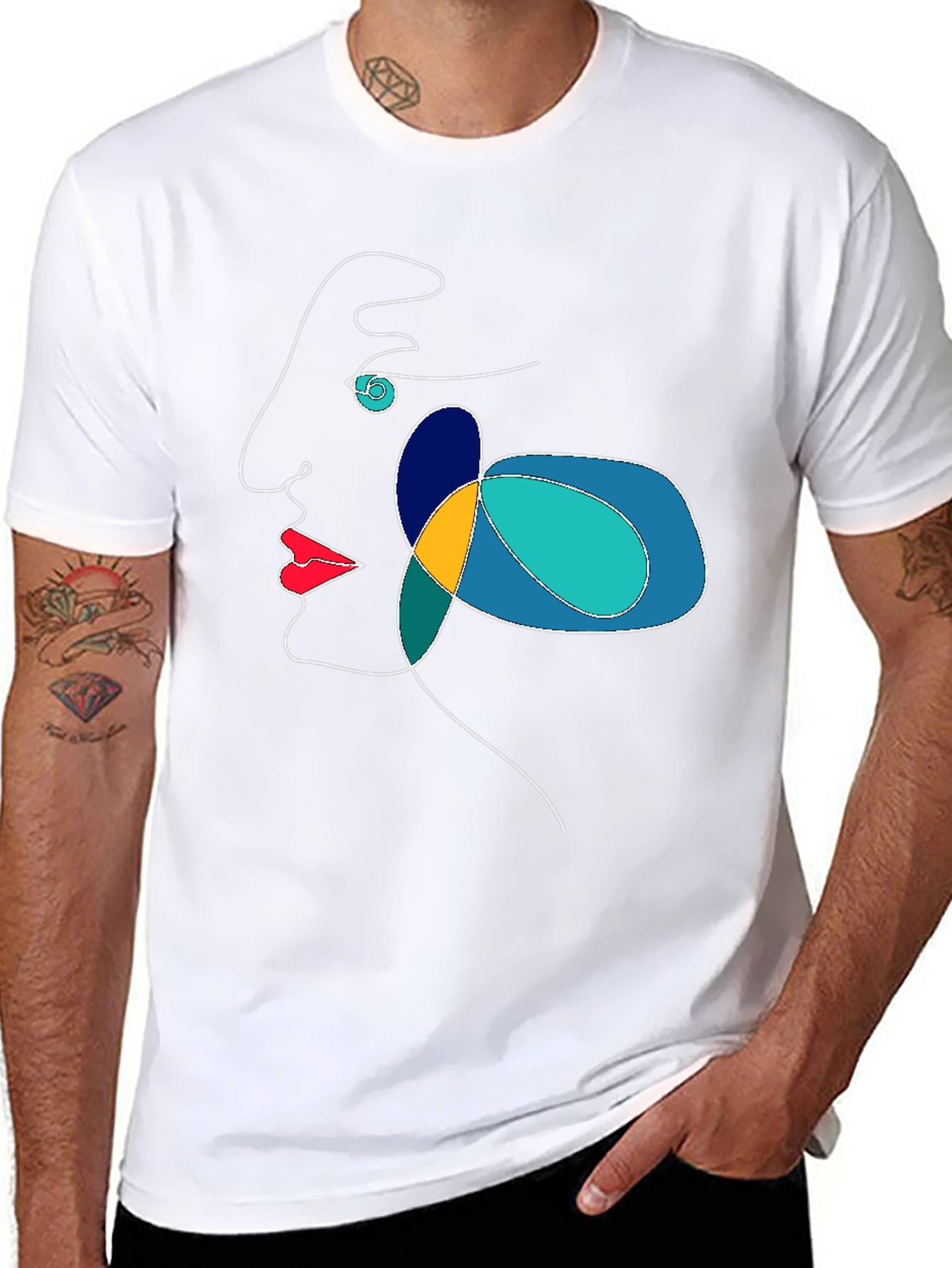 Abstract Face Line Art T-Shirt - Modern Graphic Tee
