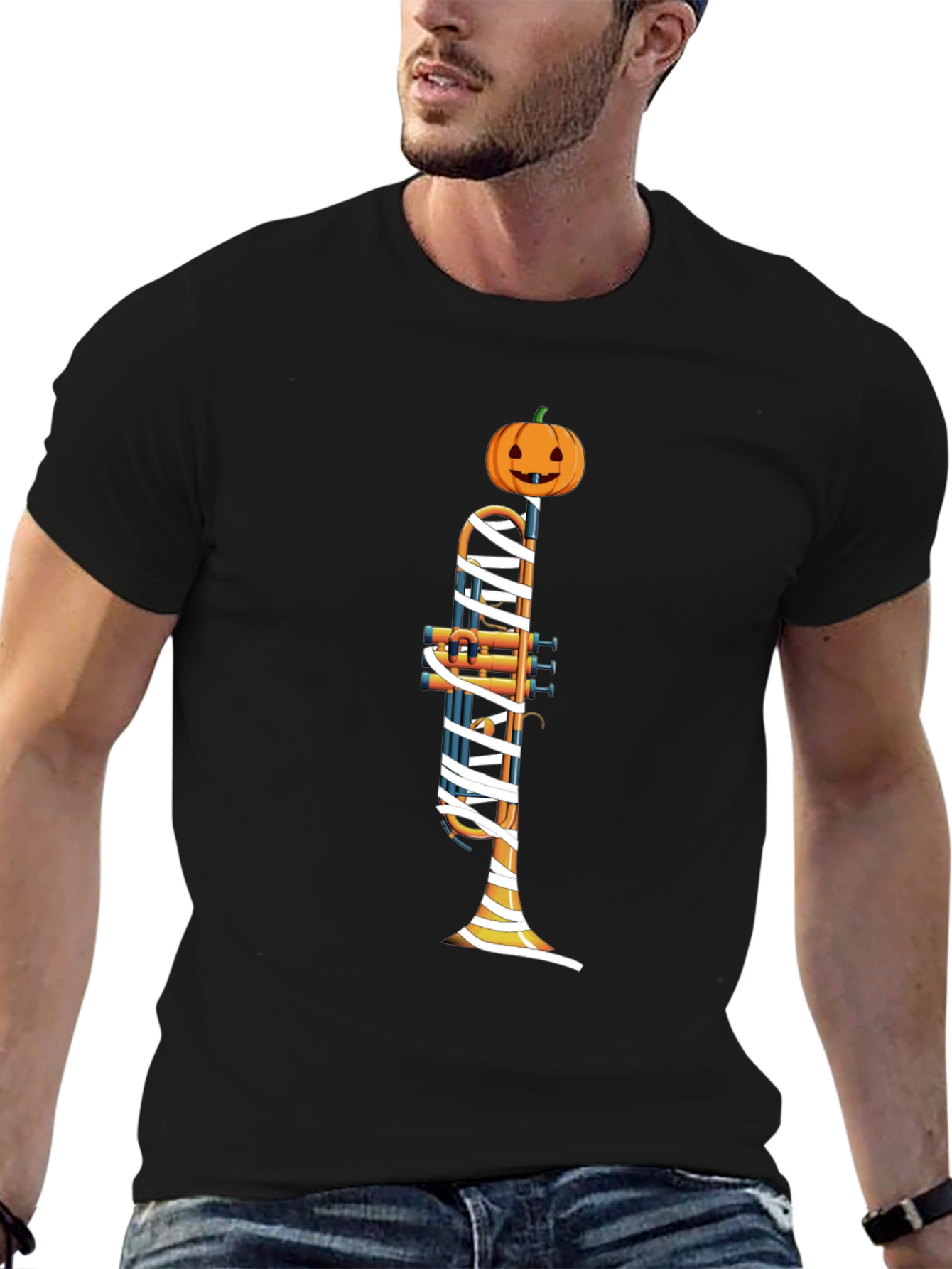 Halloween Trumpet Mummy Pumpkin T-Shirt