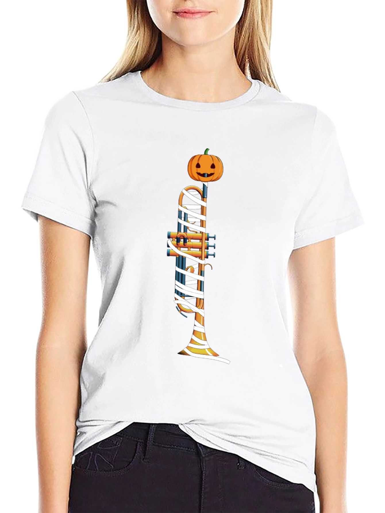 Halloween Trumpet Mummy Pumpkin T-Shirt
