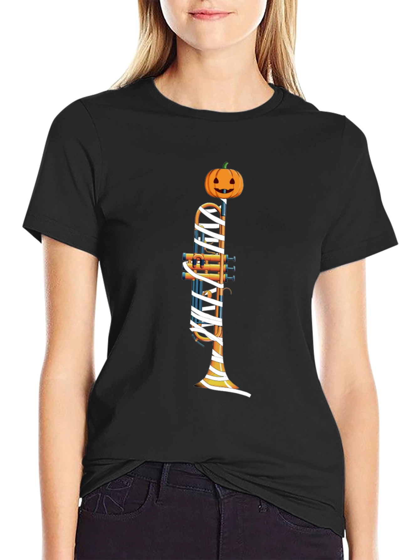 Halloween Trumpet Mummy Pumpkin T-Shirt