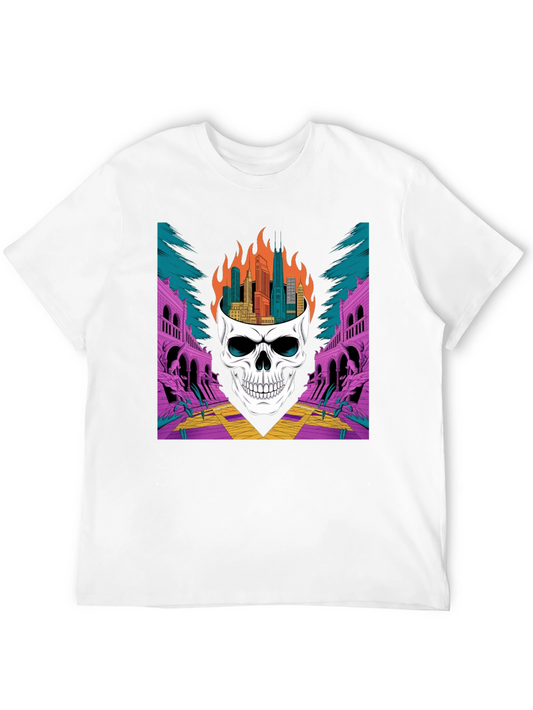 Skull Cityscape Graphic Tee - Edgy Streetwear