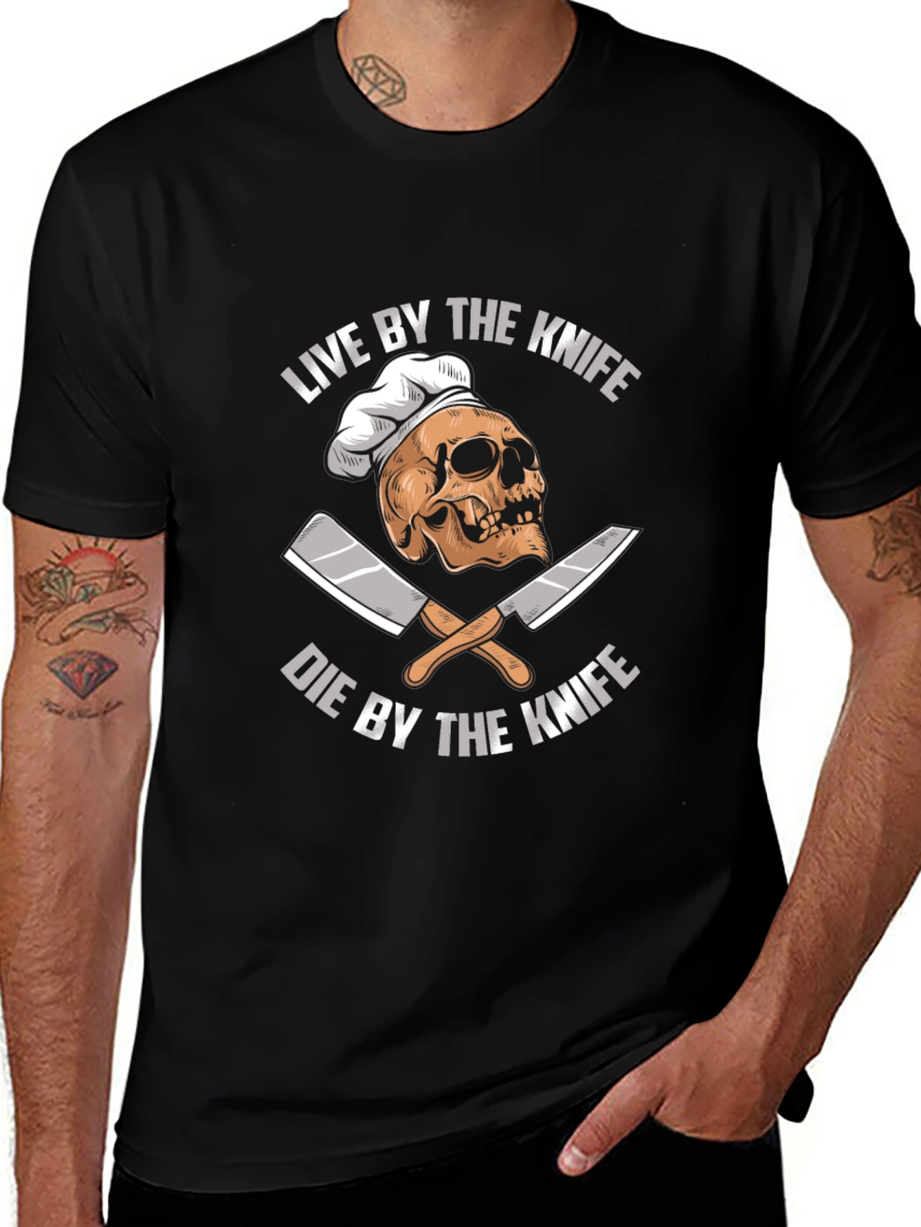 Live By The Knife Skull Chef T-Shirt