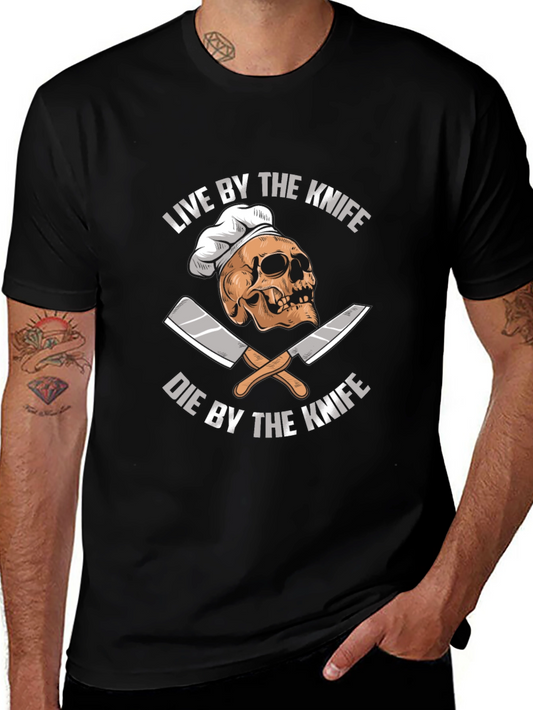 Live By The Knife Skull Chef T-Shirt