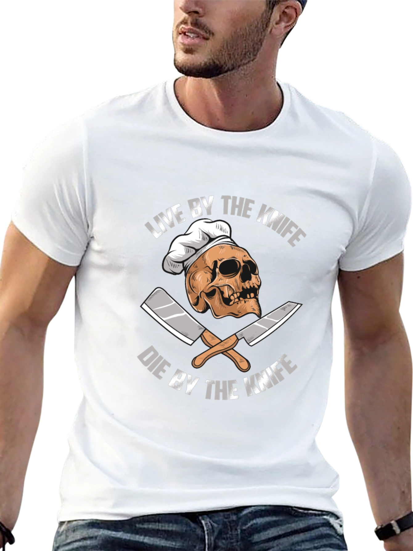 Live By The Knife Skull Chef T-Shirt