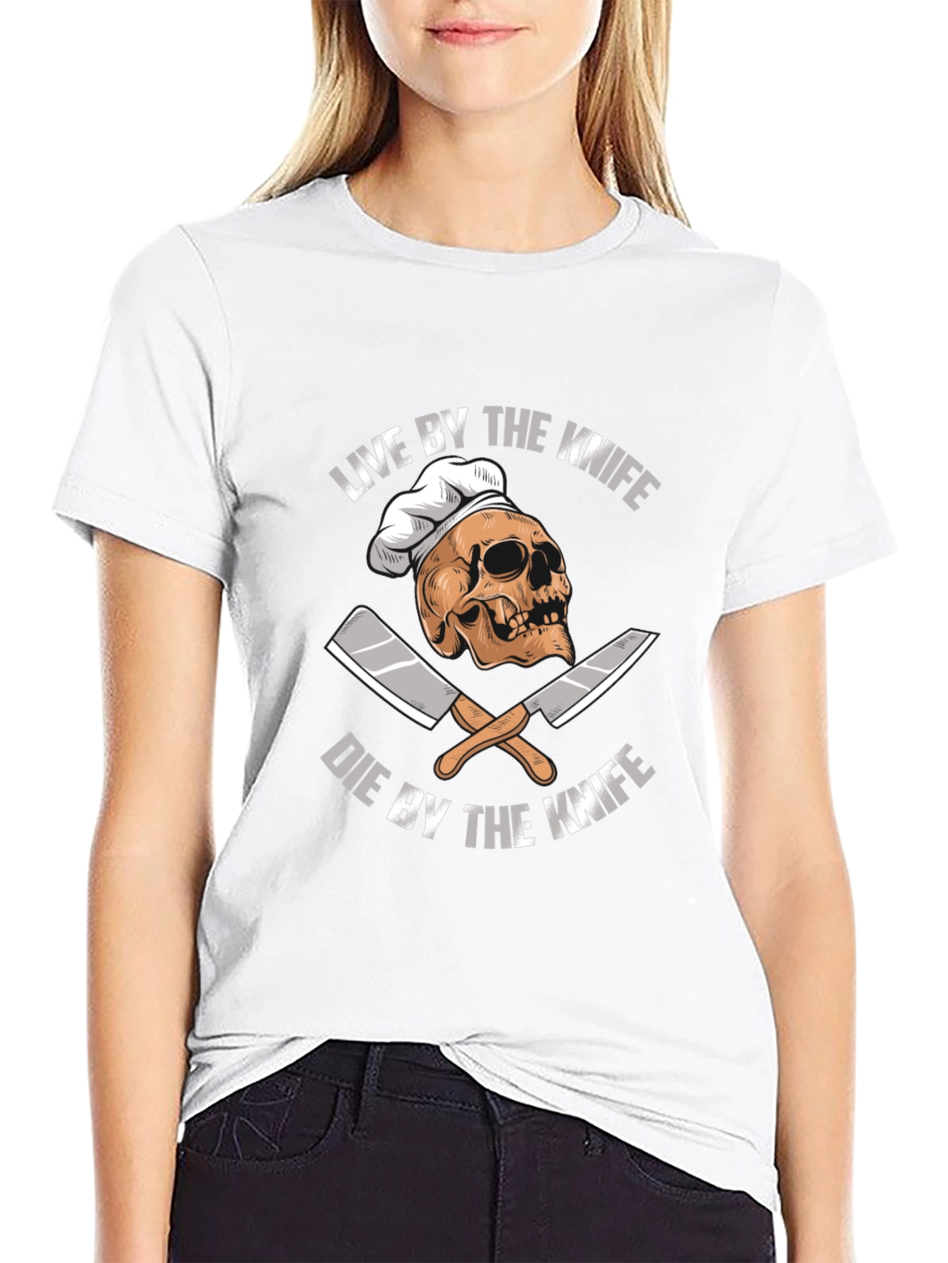 Live By The Knife Skull Chef T-Shirt