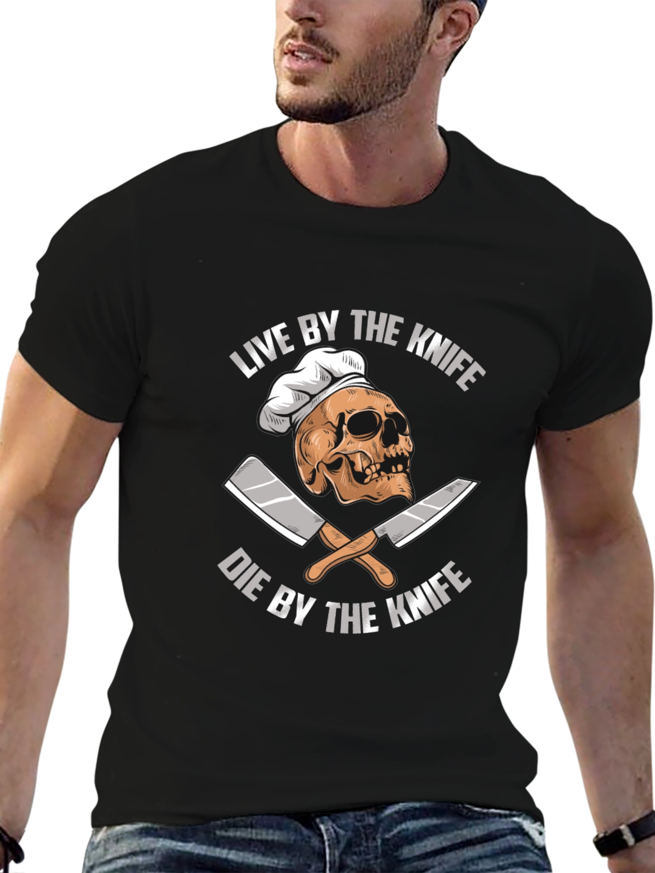Live By The Knife Skull Chef T-Shirt