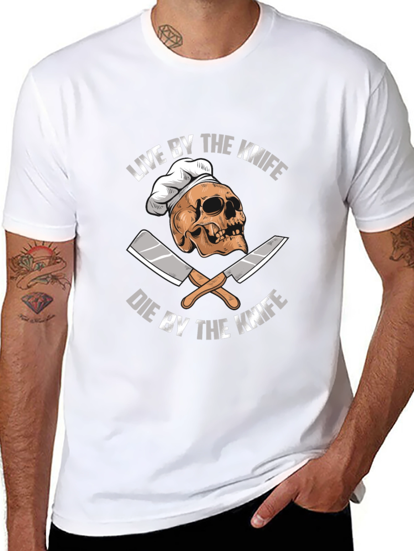 Live By The Knife Skull Chef T-Shirt