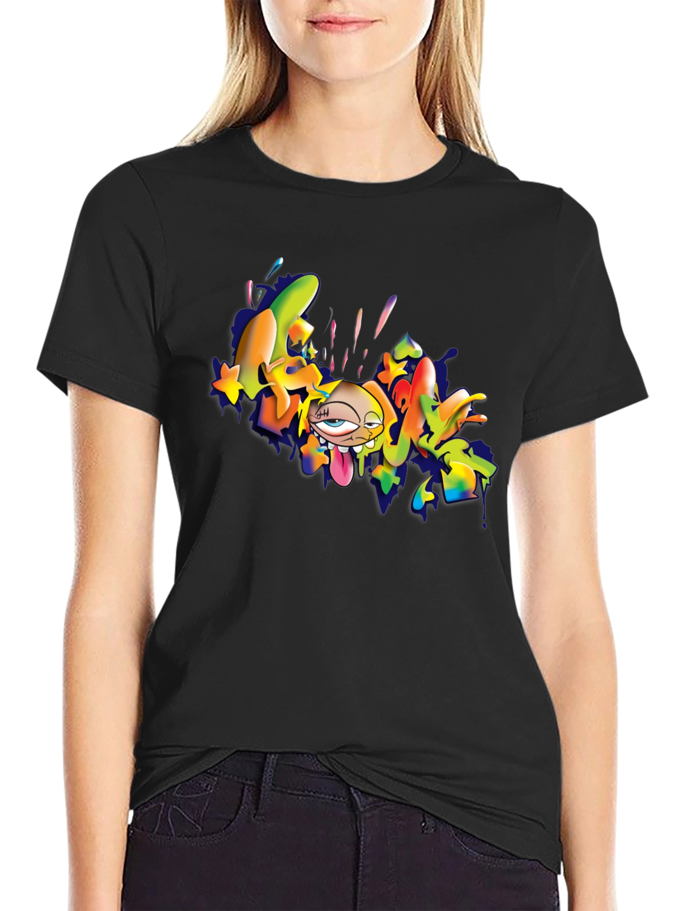 Cool Cartoon Graphic T-Shirt - Black