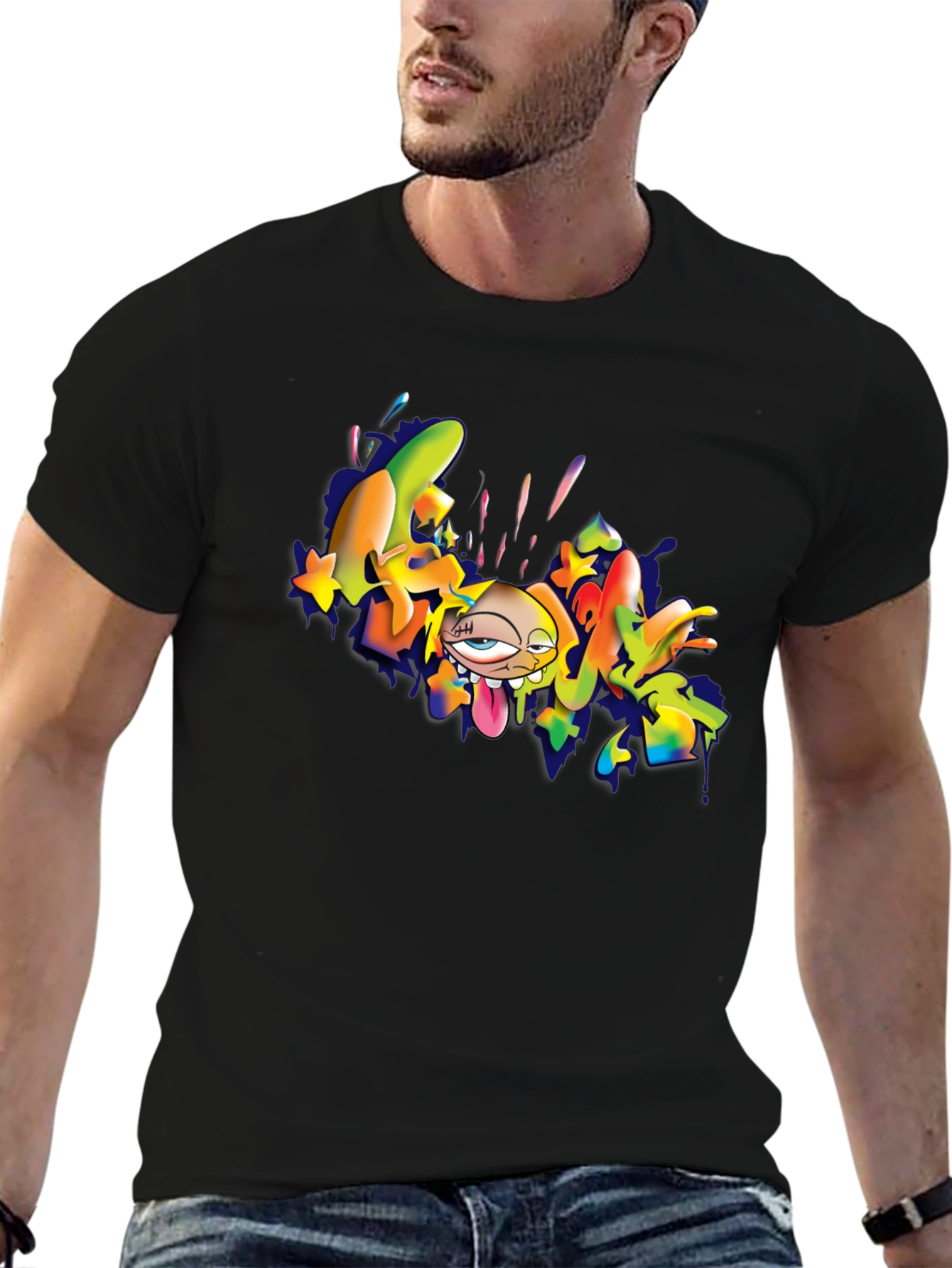 Cool Cartoon Graphic T-Shirt - Black
