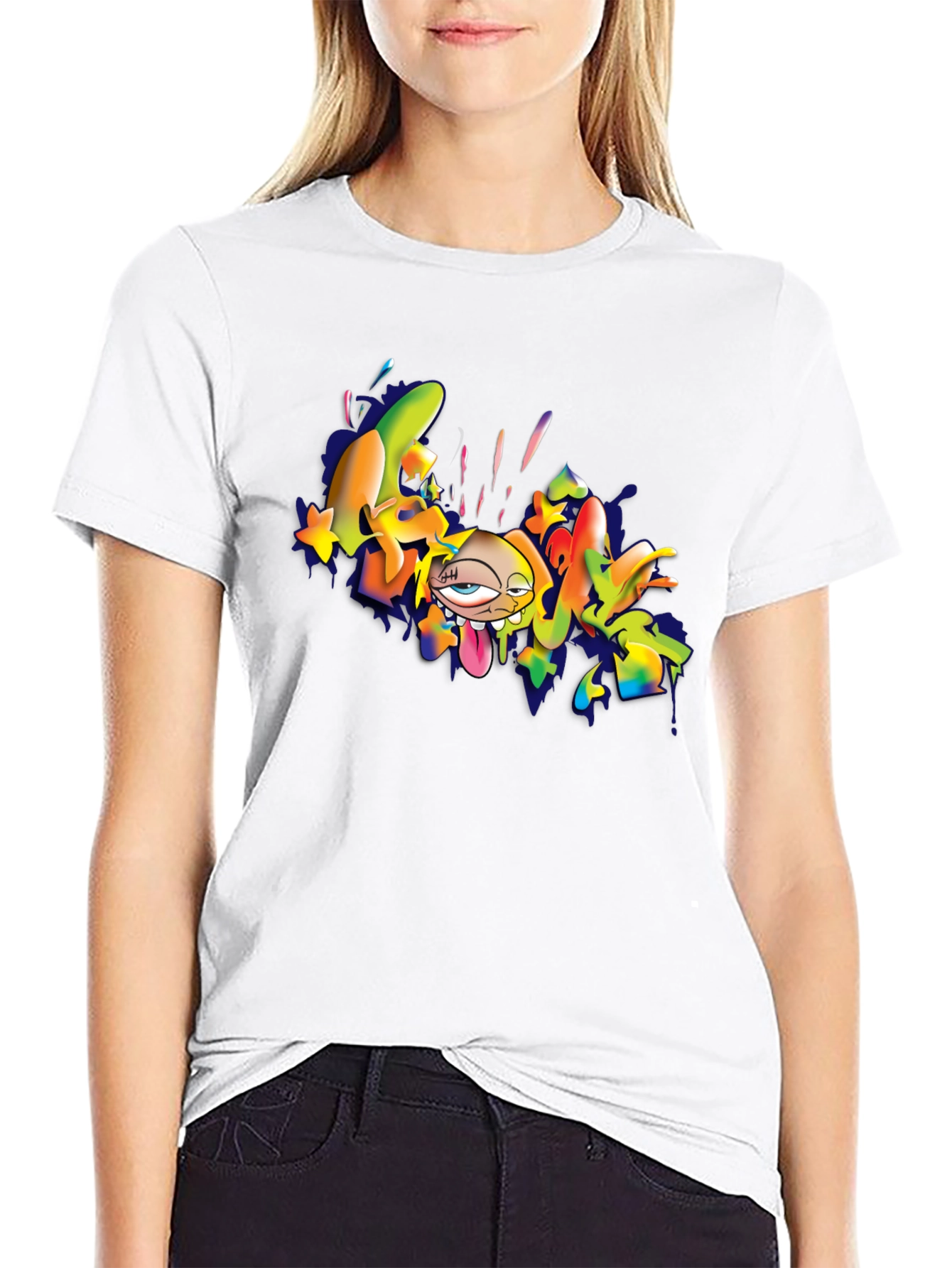 Cool Cartoon Graphic T-Shirt - Black