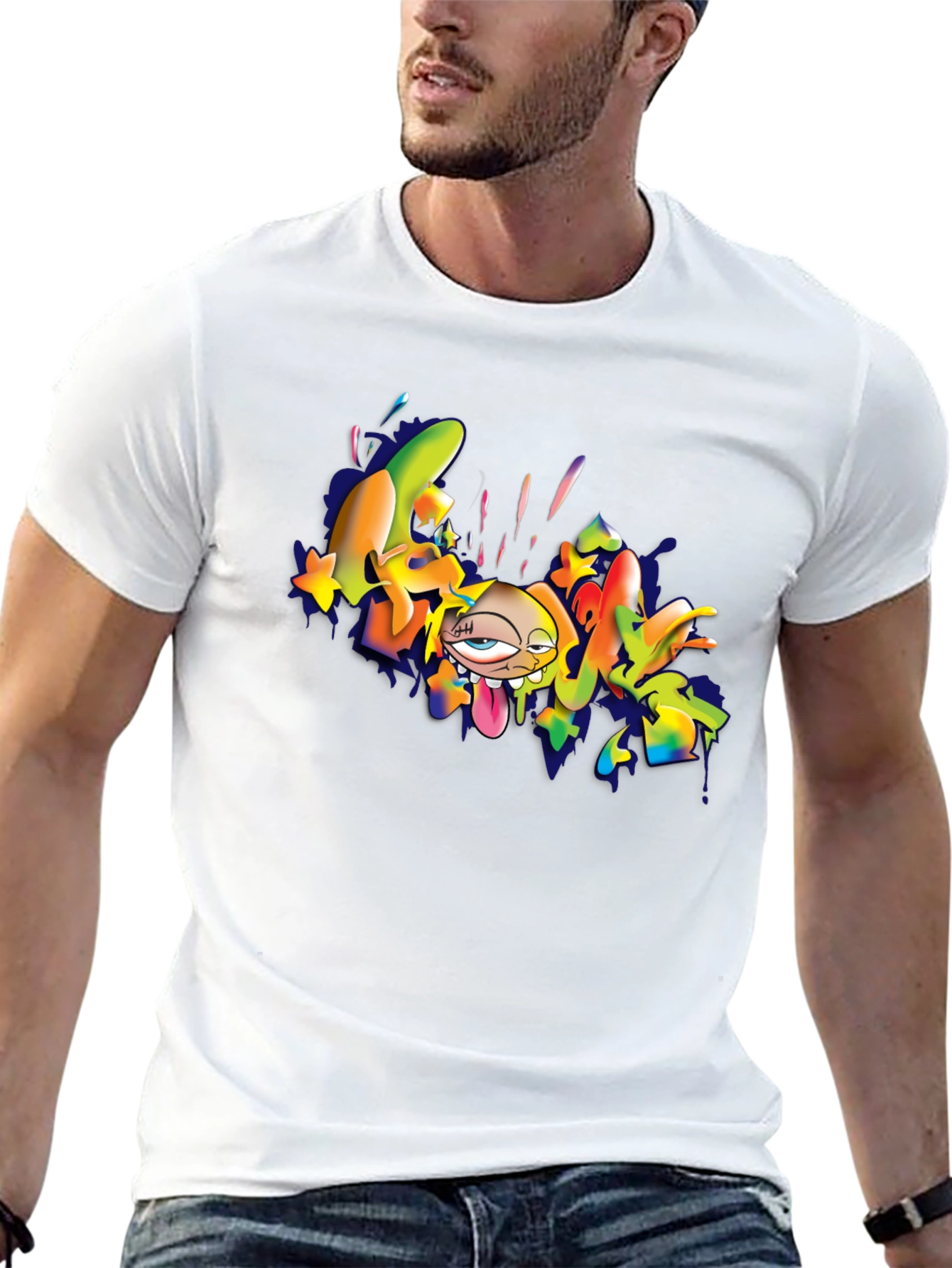 Cool Cartoon Graphic T-Shirt - Black