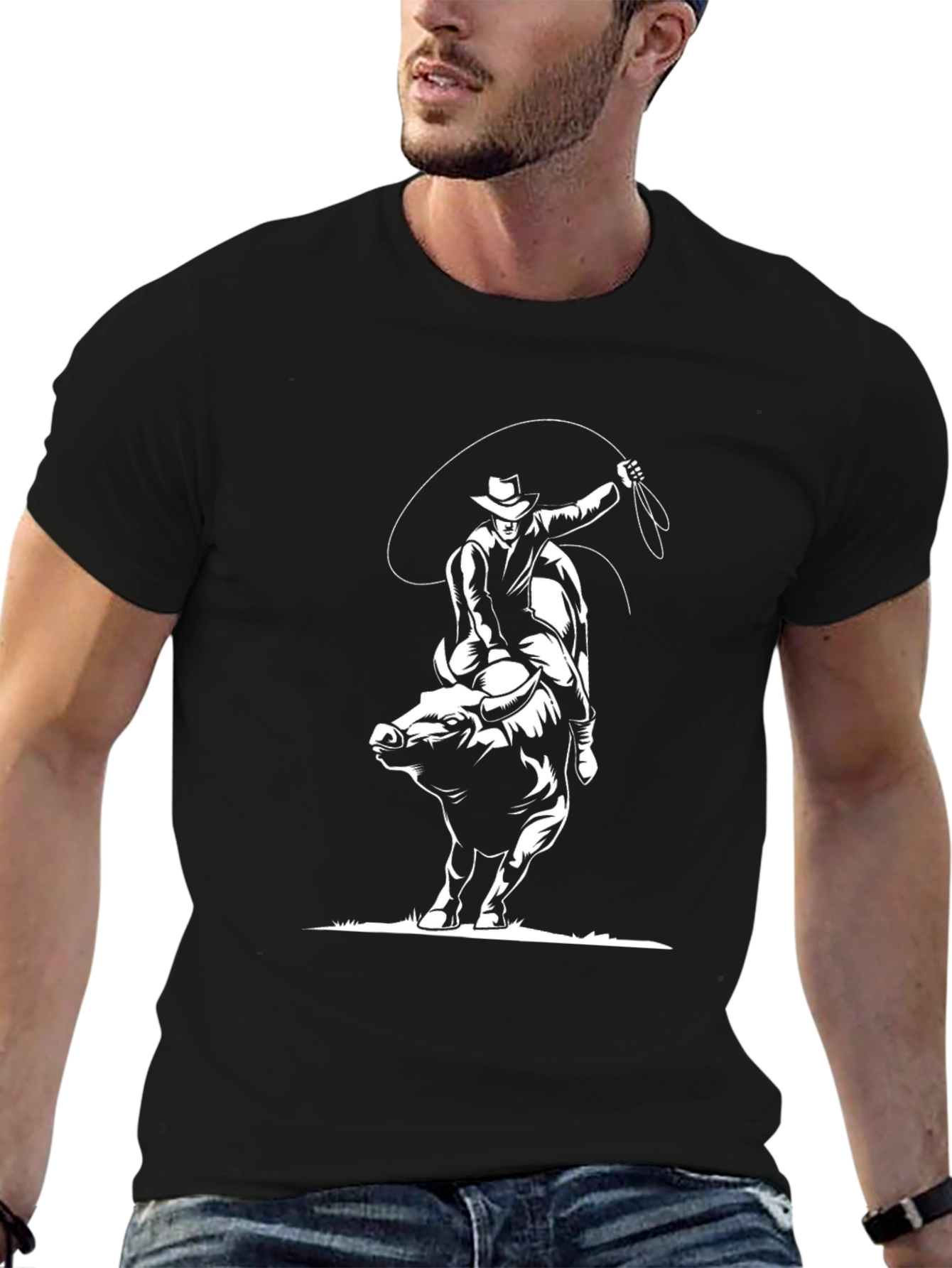 Cowboy Bull Riding Black T-Shirt