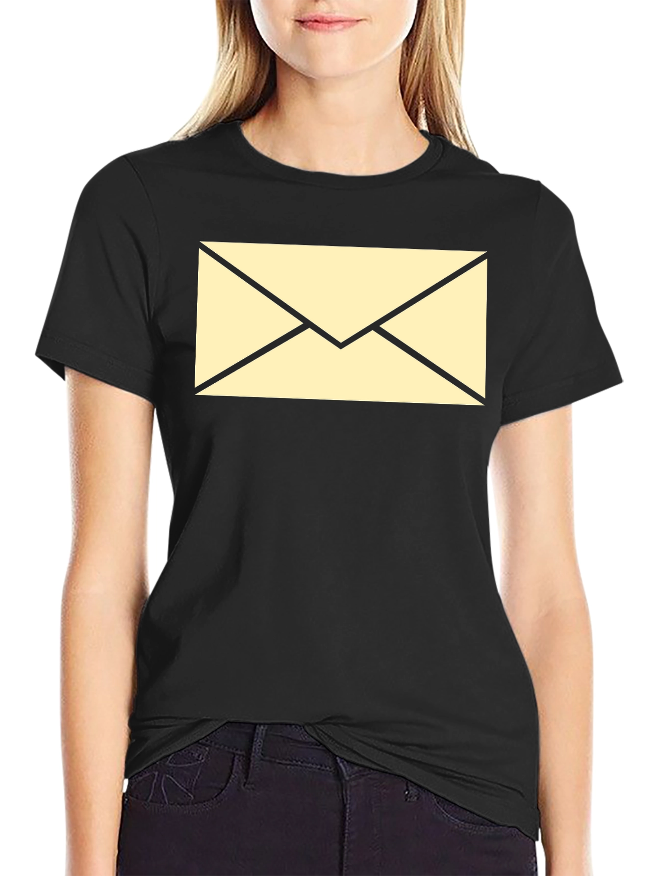 Black T-Shirt with Envelope Graphic