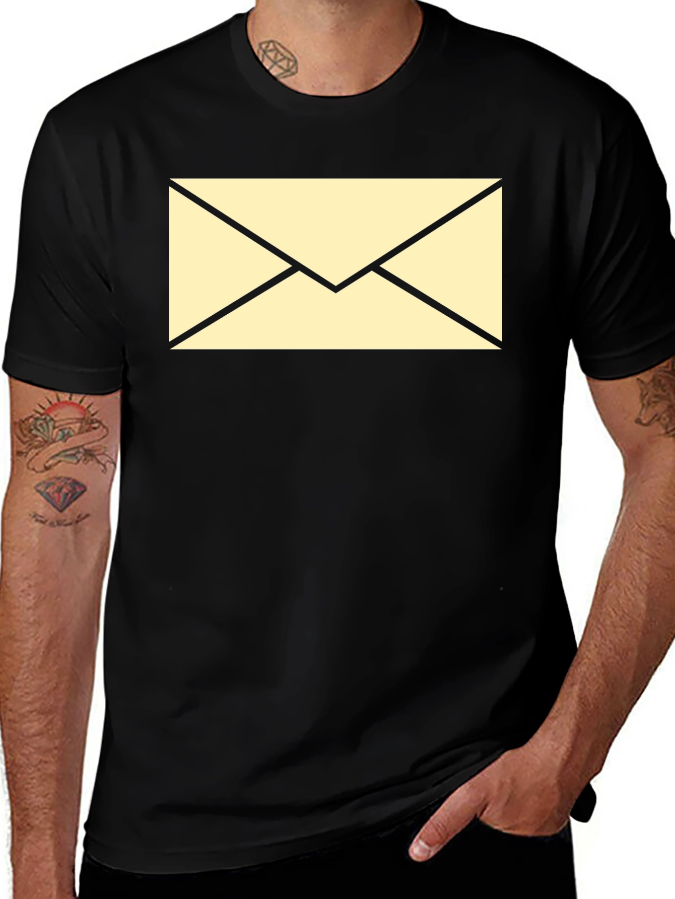 Black T-Shirt with Envelope Graphic