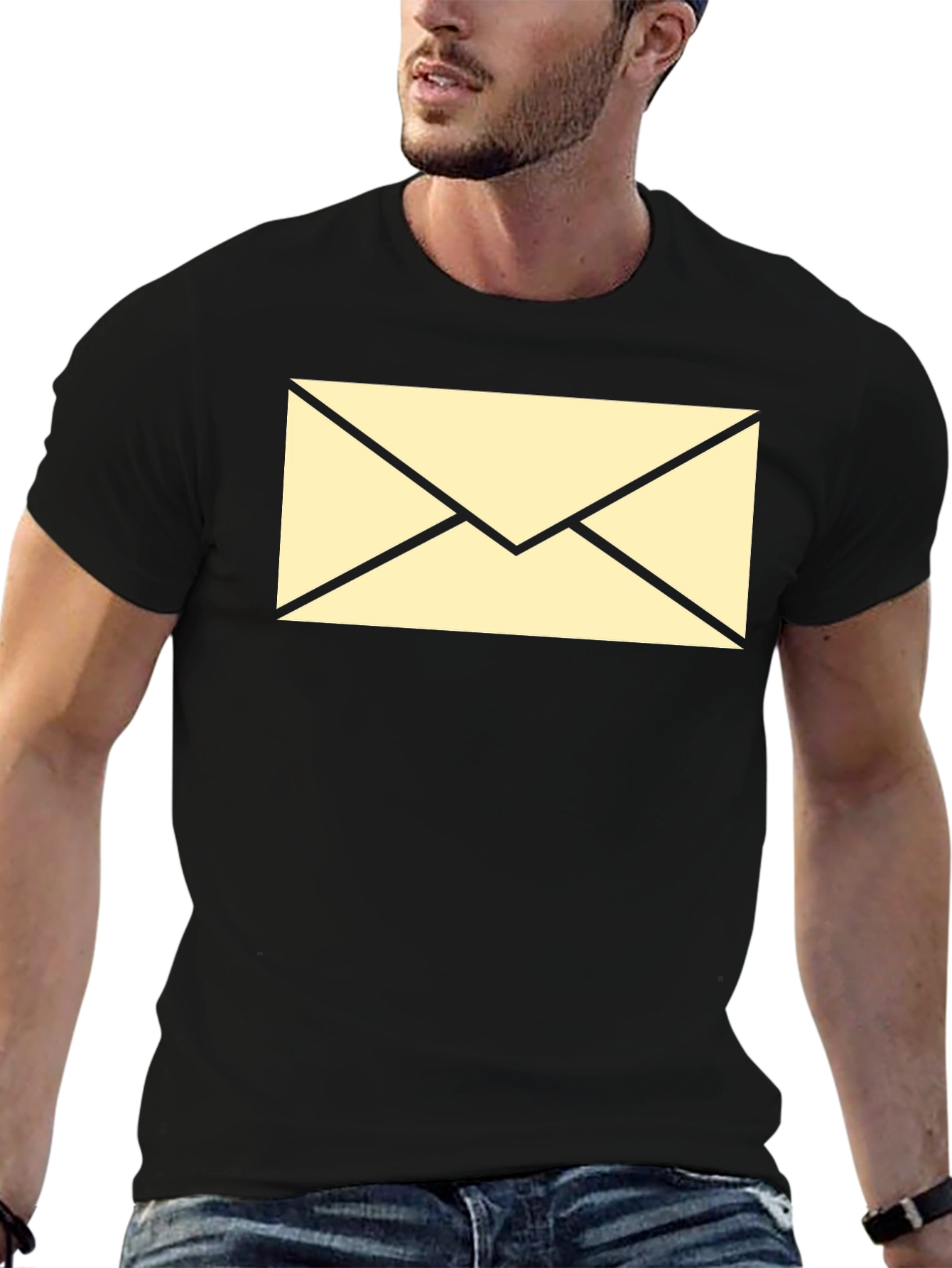 Black T-Shirt with Envelope Graphic