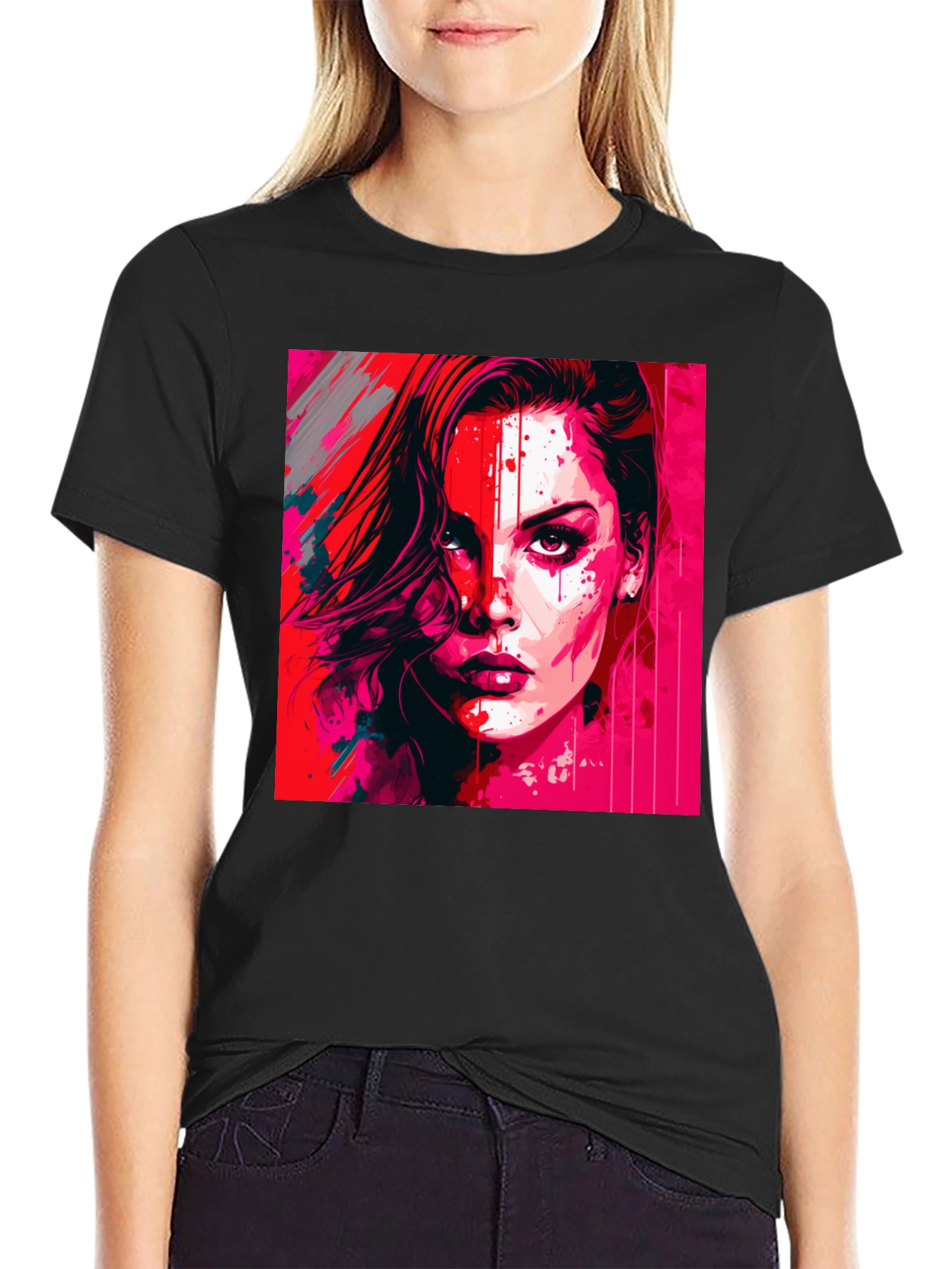 Vibrant Woman Graphic Tee - Modern Art Shirt