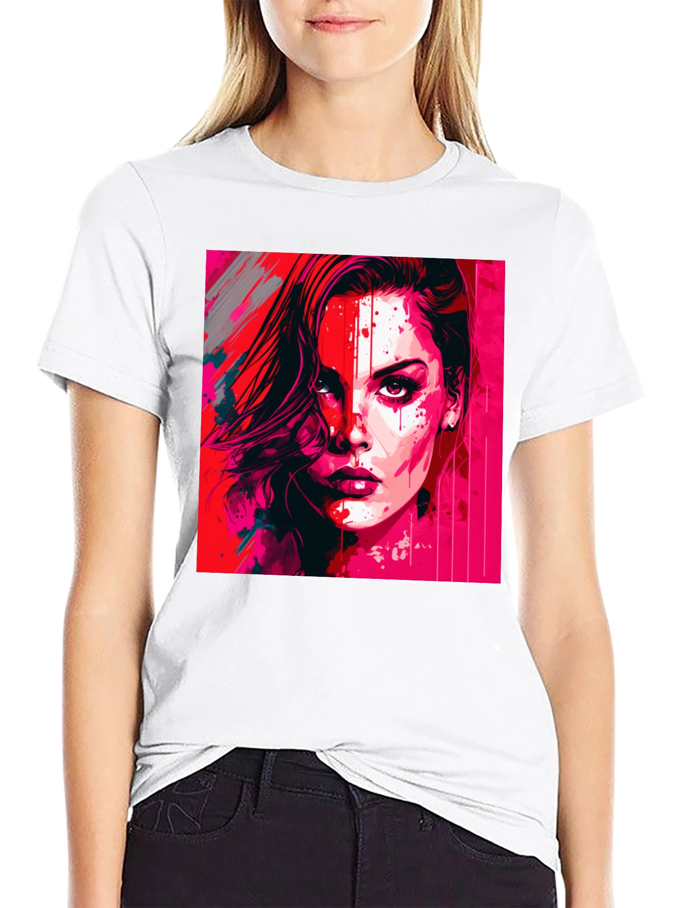 Vibrant Woman Graphic Tee - Modern Art Shirt