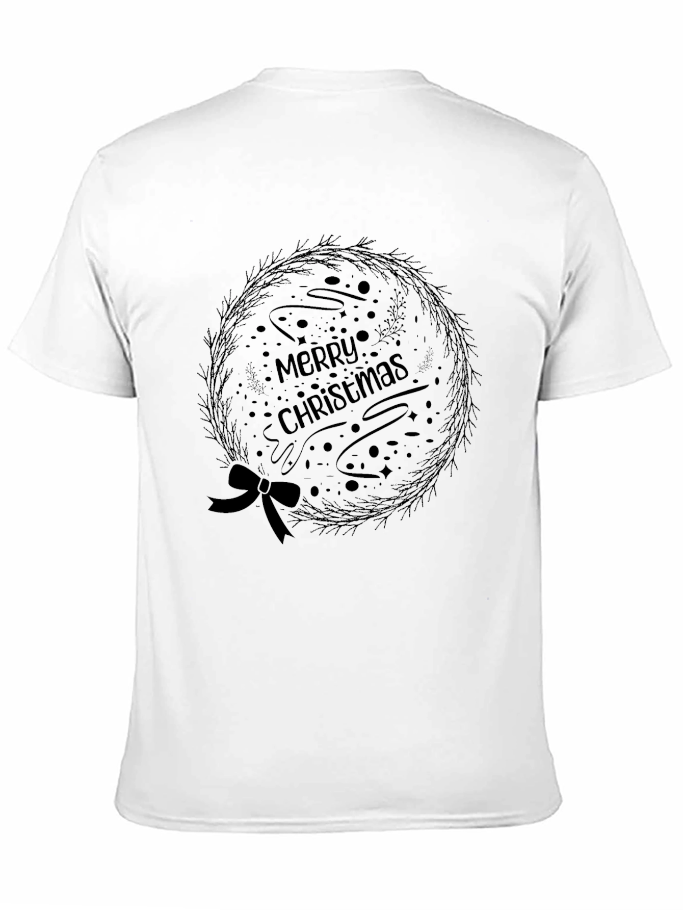 Merry Christmas Wreath Graphic Tee - Black Holiday Shirt