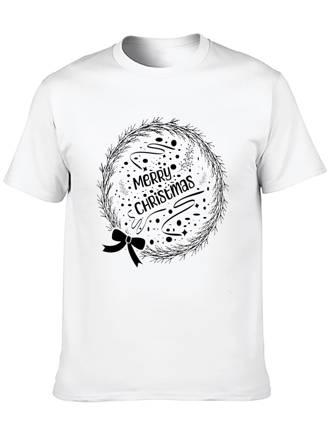 Merry Christmas Wreath Graphic Tee - Black Holiday Shirt