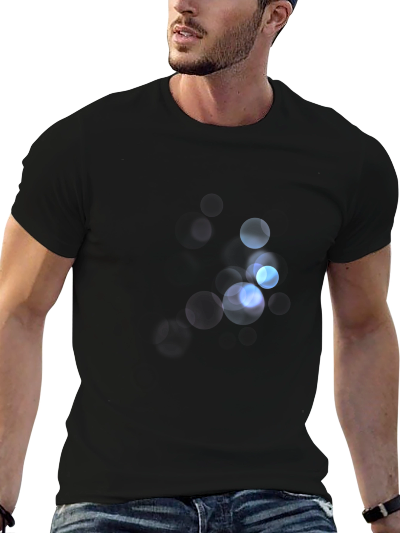 Mens Black Graphic Tee - Abstract Light Design