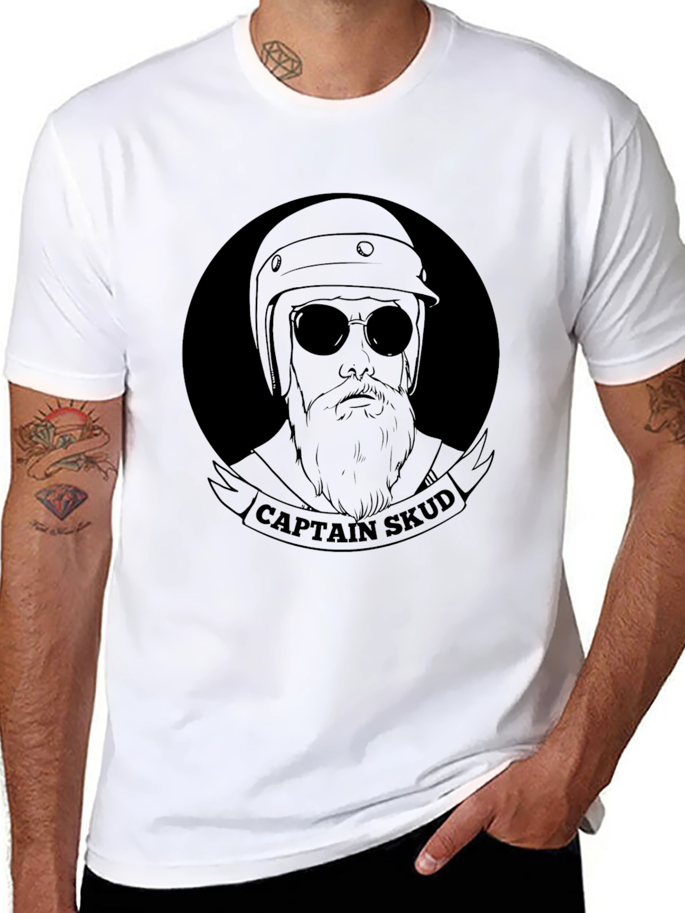 Captain Skud Black T-Shirt - Bearded Biker Style
