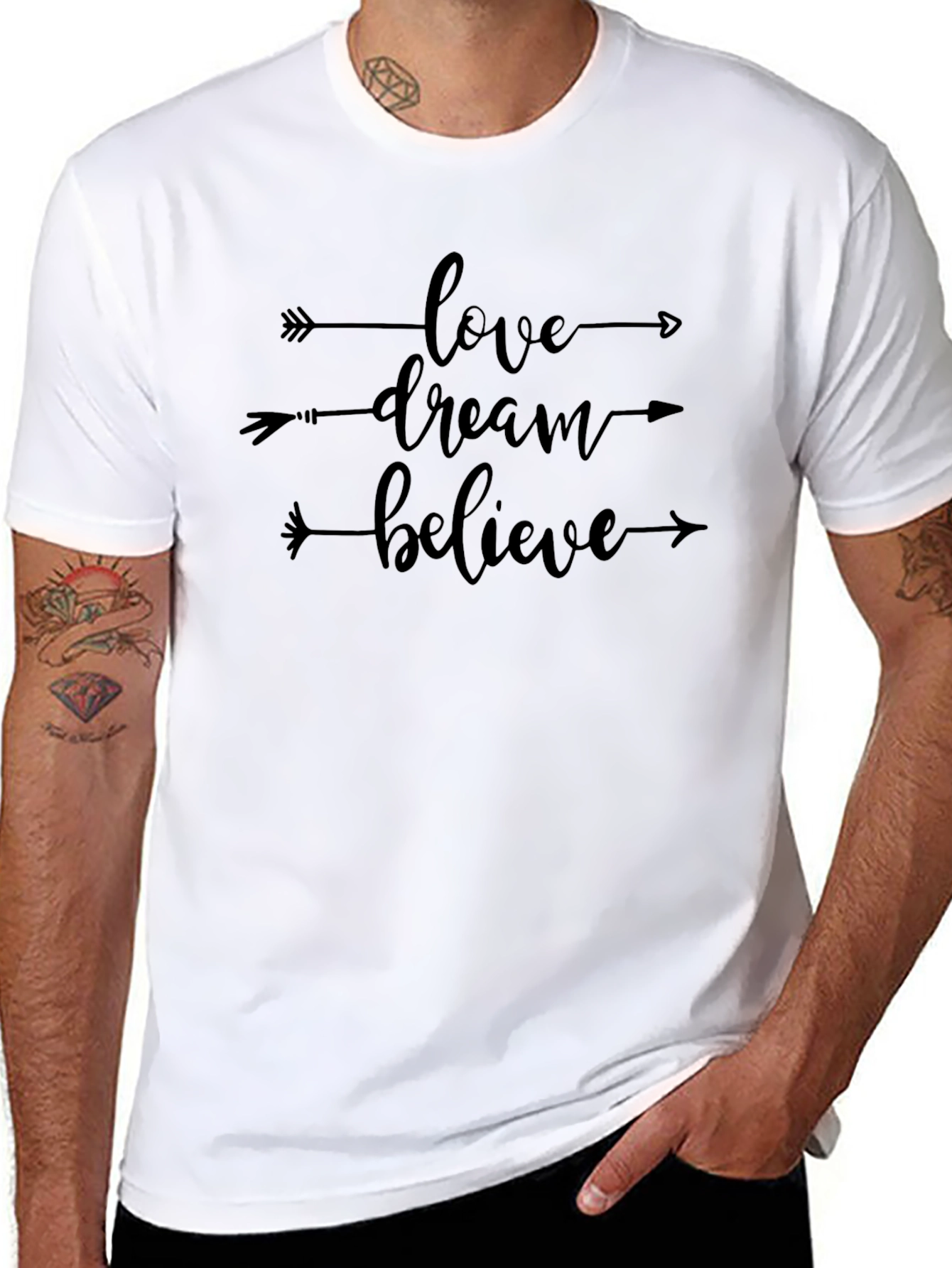 Love Dream Believe Arrow Graphic Tee - Black