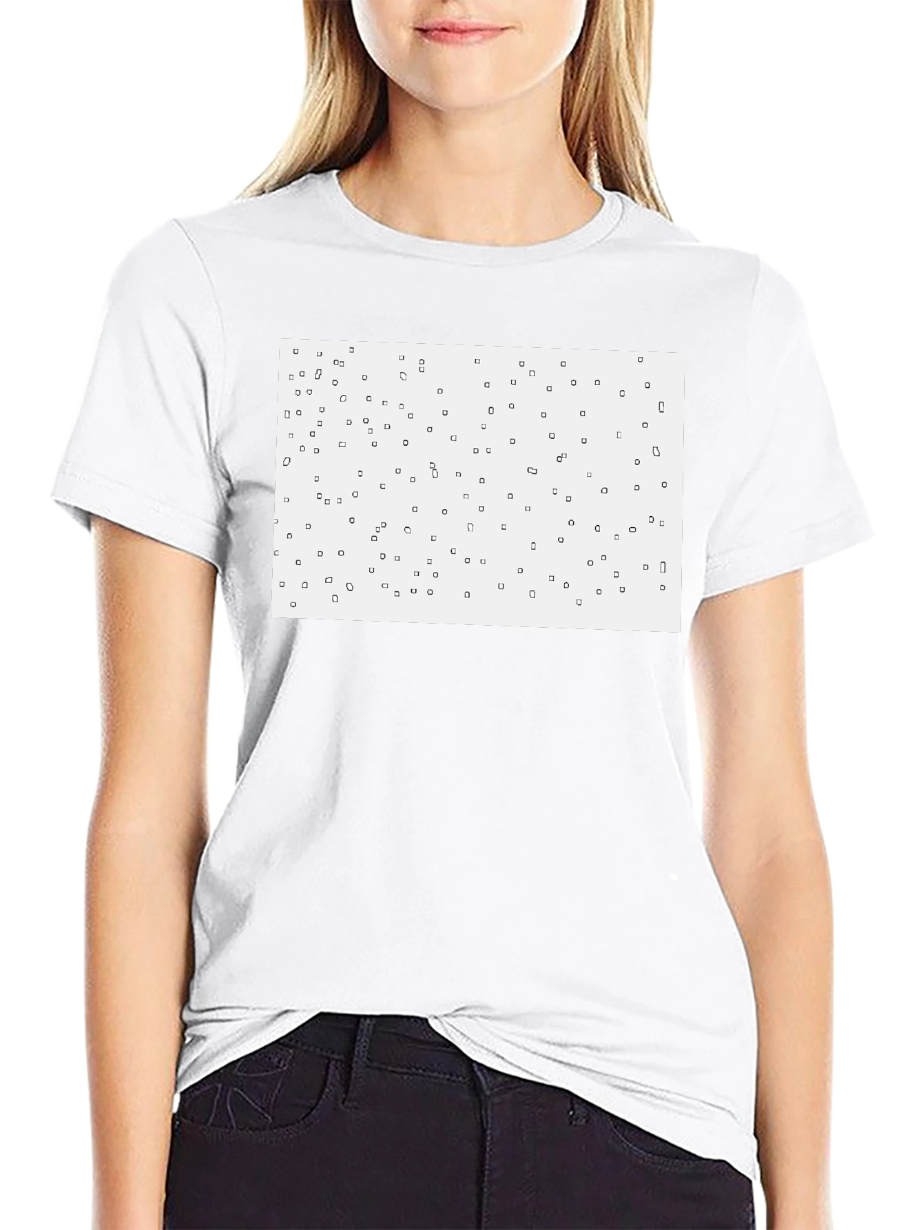 Geometric Square Pattern Black Tee