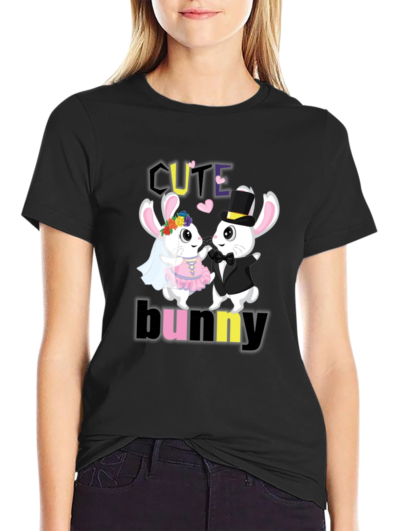 Cute Bunny Couple Graphic T-Shirt
