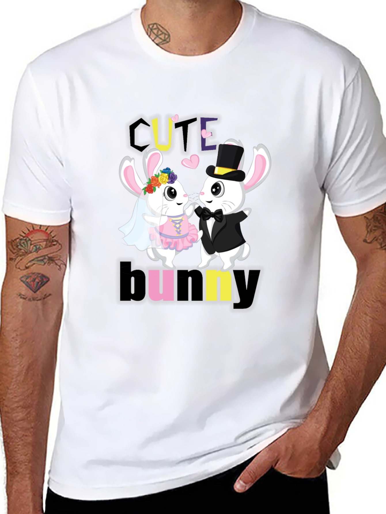 Cute Bunny Couple Graphic T-Shirt