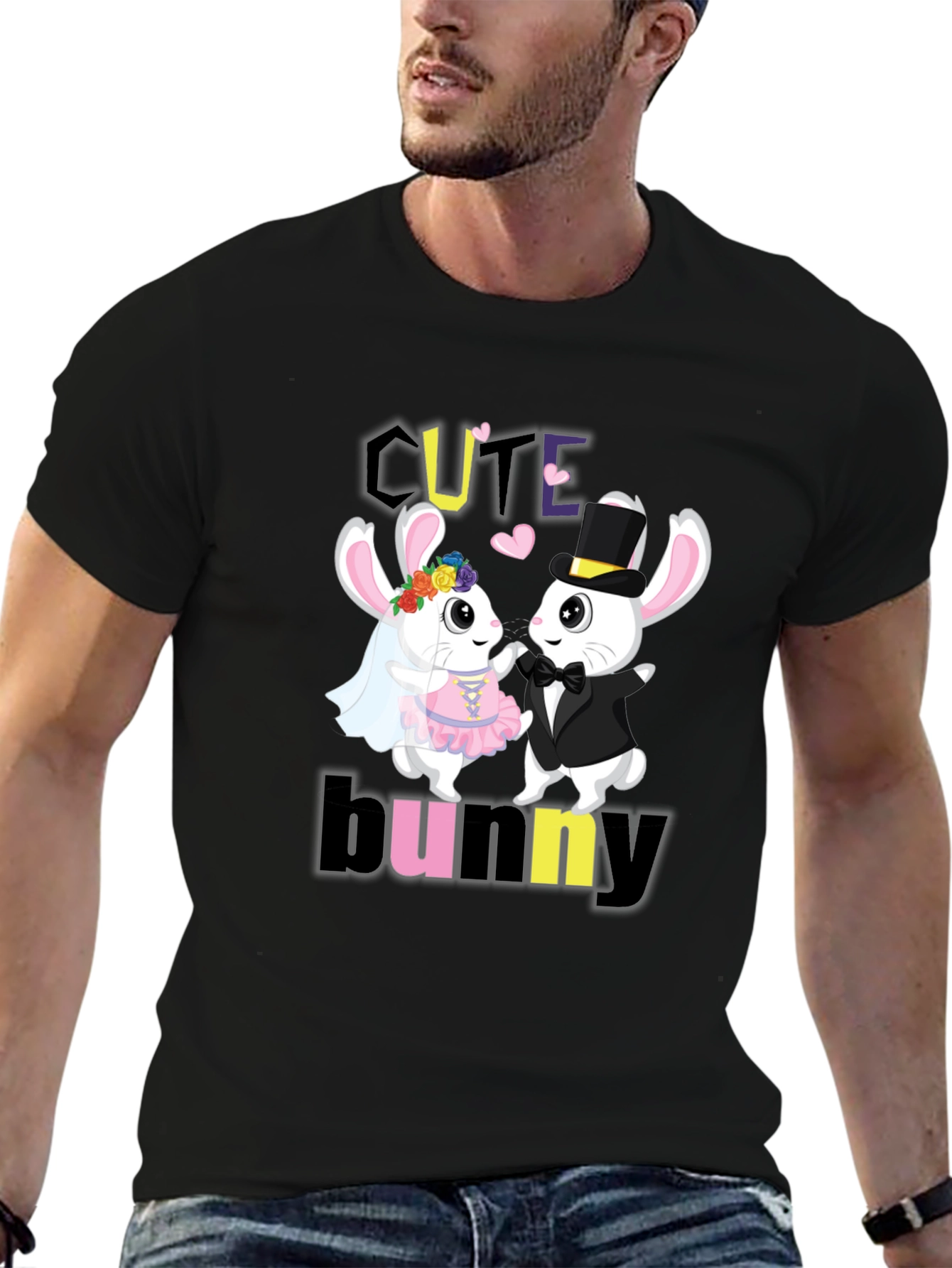 Cute Bunny Couple Graphic T-Shirt