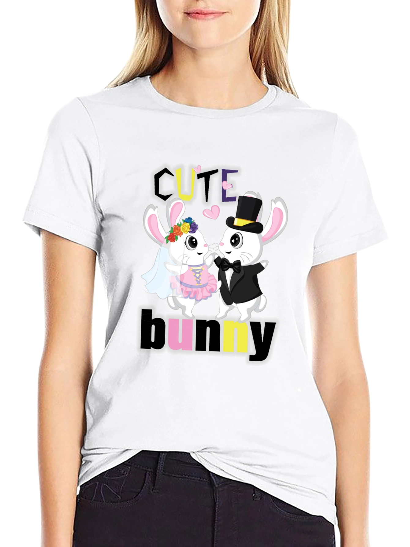Cute Bunny Couple Graphic T-Shirt