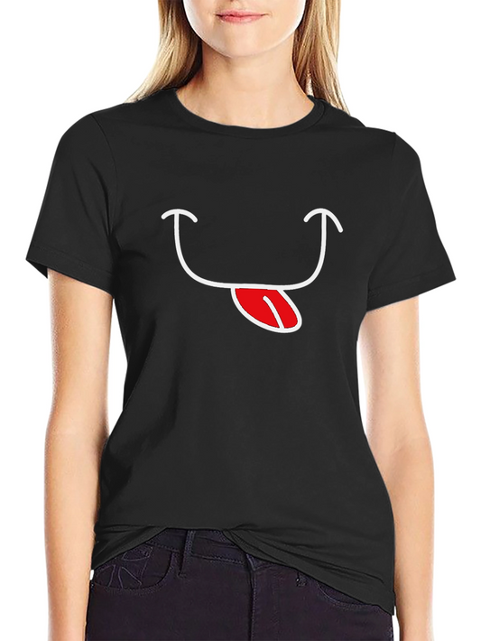 Black T-Shirt with Funny Tongue Smile Graphic