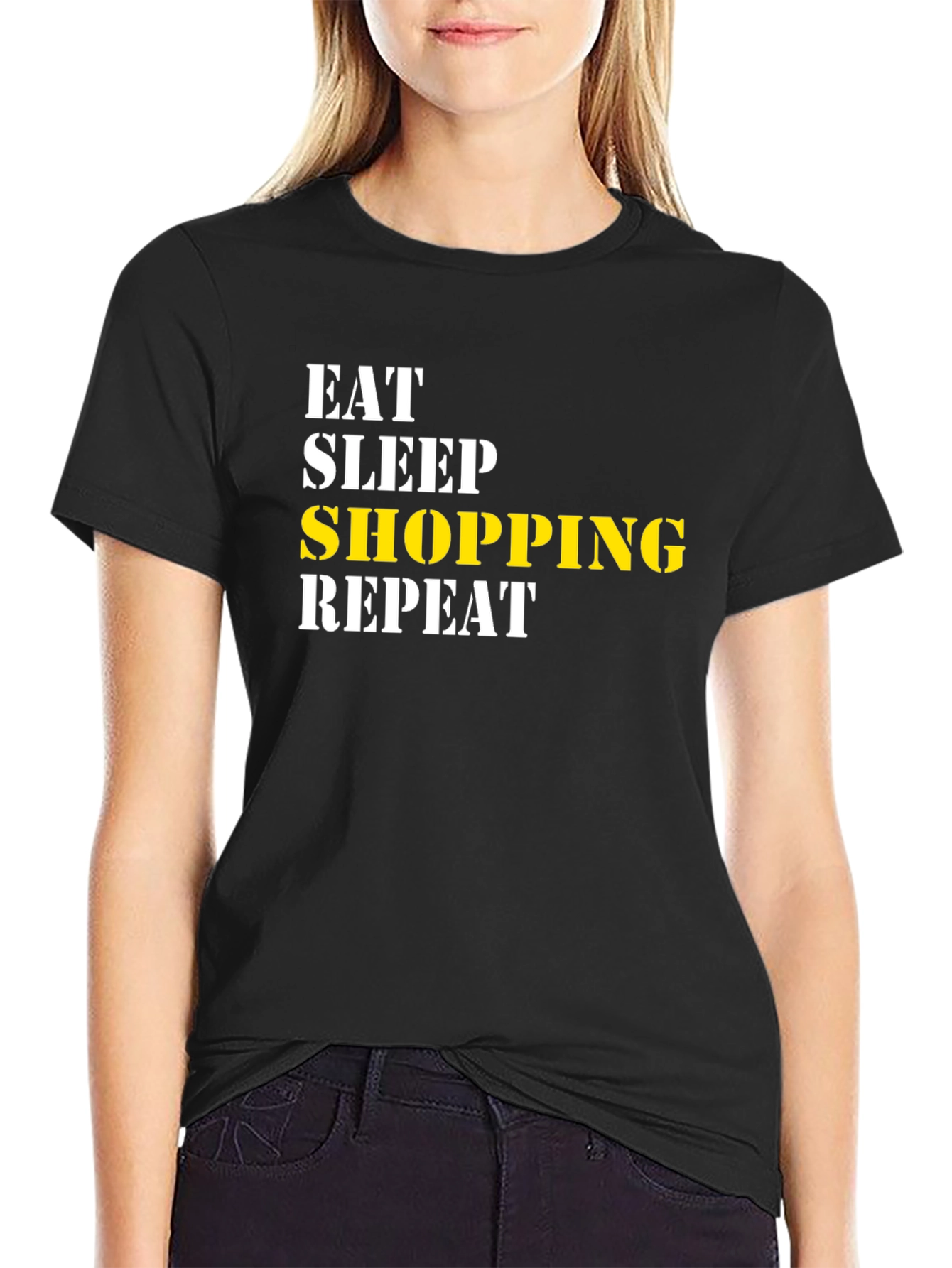 Eat Sleep Shopping Repeat Black T-Shirt