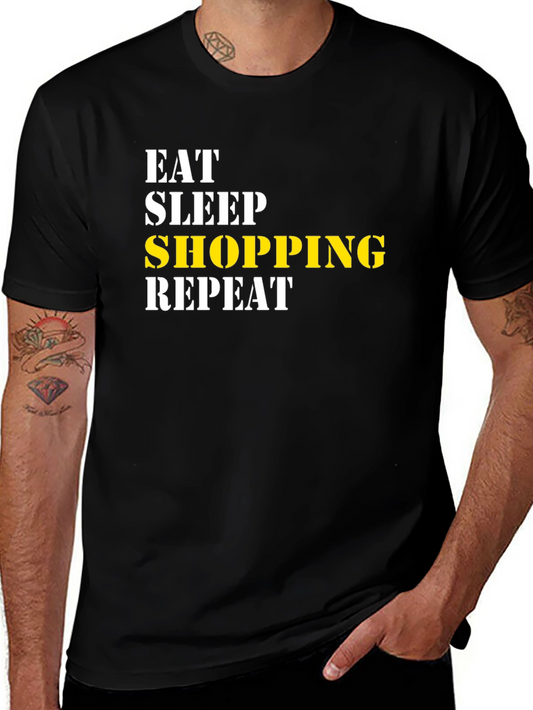 Eat Sleep Shopping Repeat Black T-Shirt