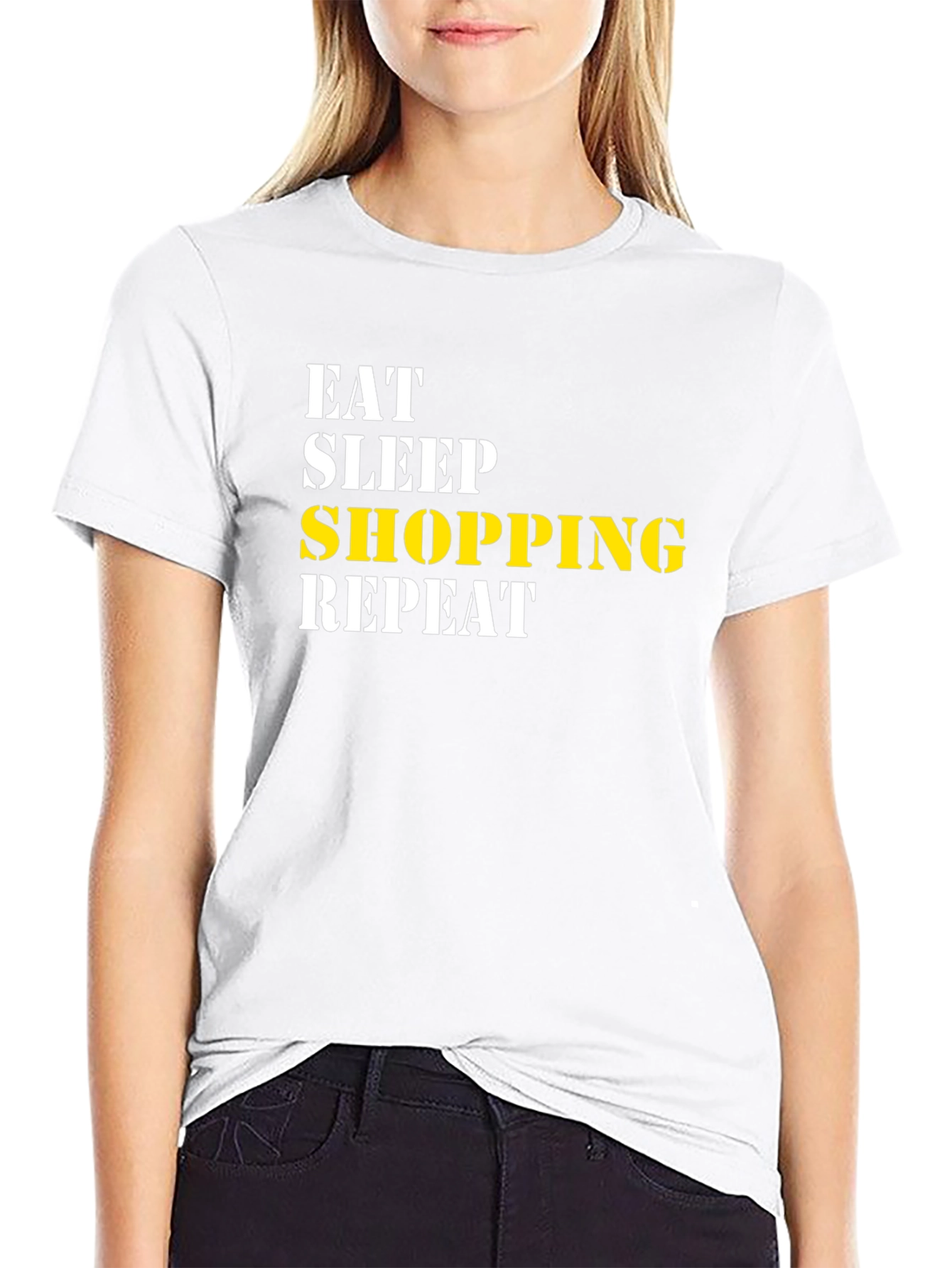Eat Sleep Shopping Repeat Black T-Shirt