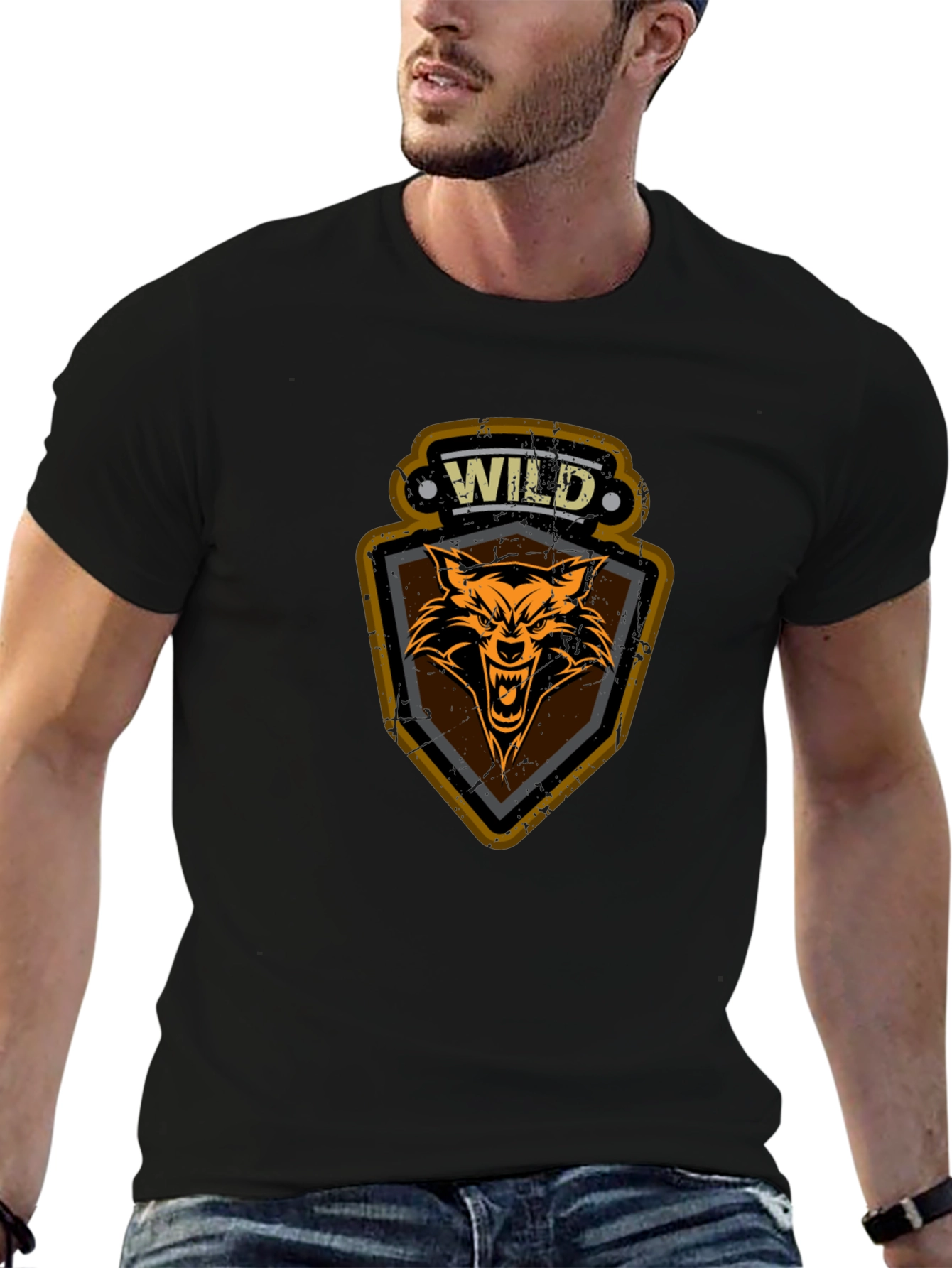 Wild Wolf Graphic Print T-Shirt - Black
