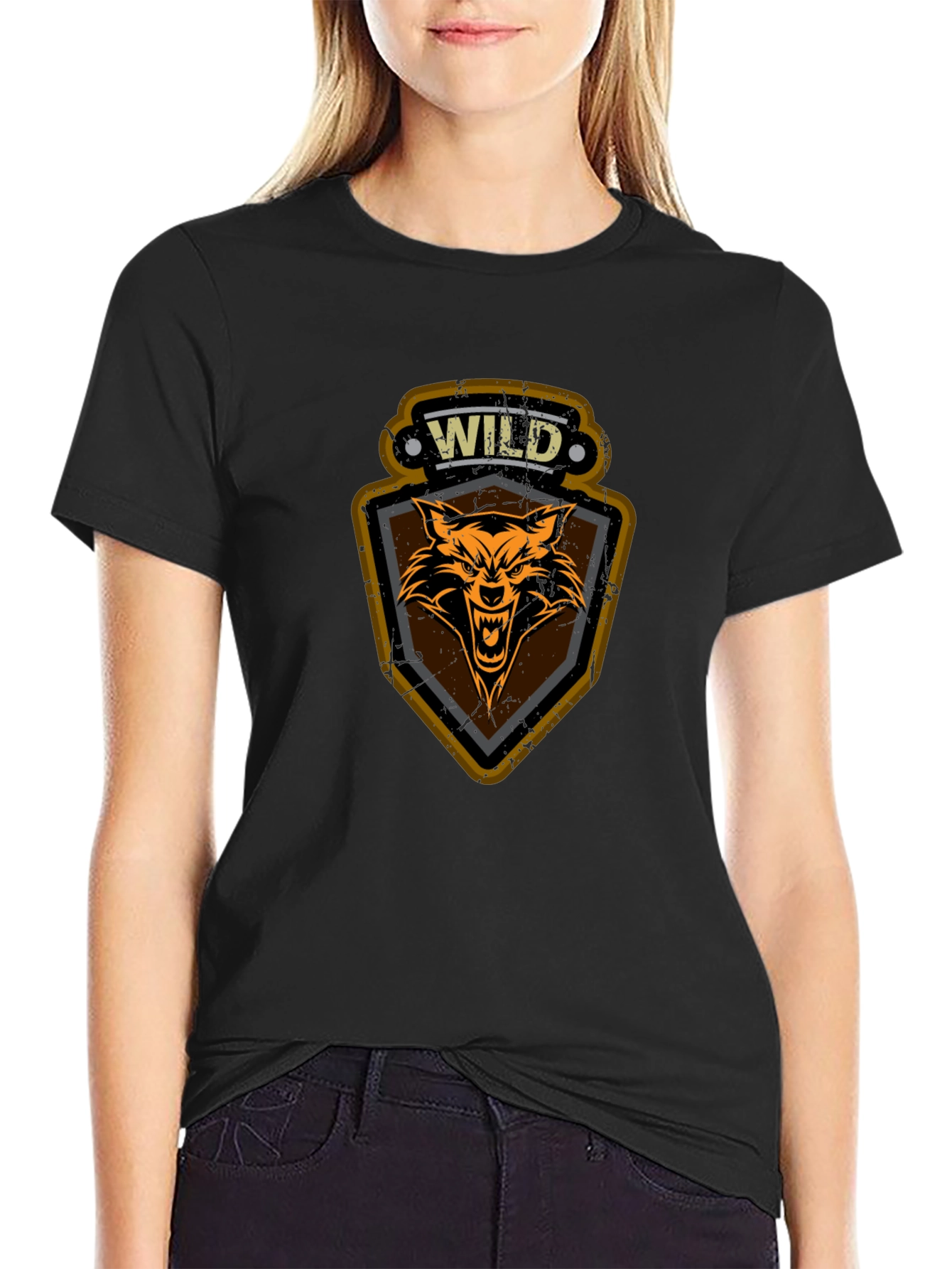 Wild Wolf Graphic Print T-Shirt - Black