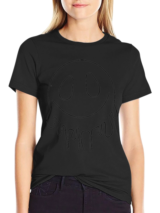 Dripping Smiley Face Graphic Black T-Shirt