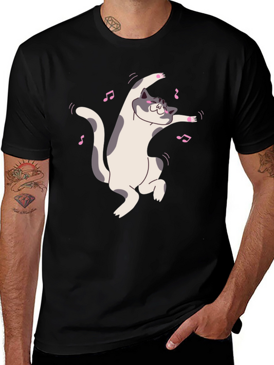 Dancing Cat Black T-Shirt - Whimsical Fun!