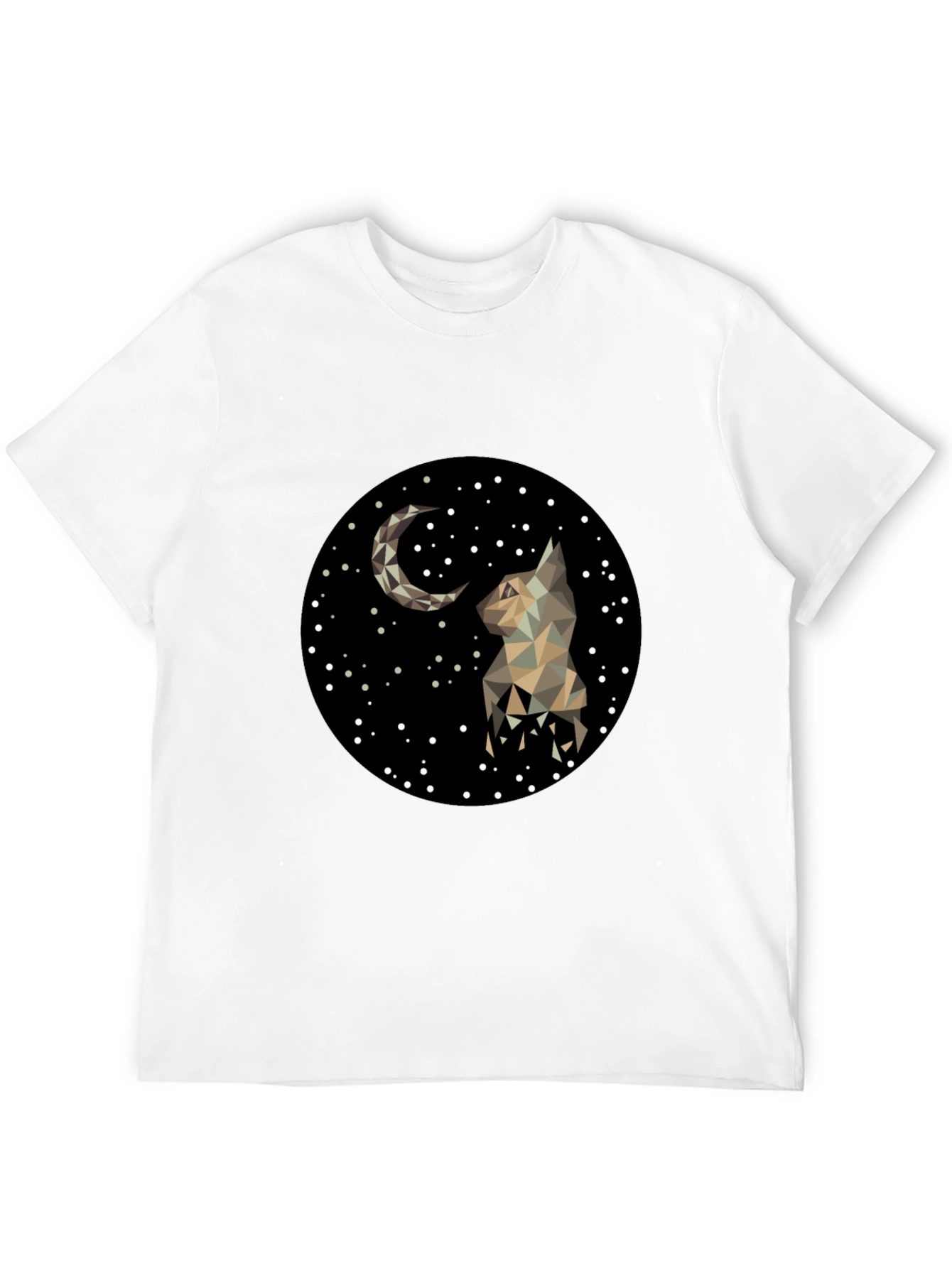 Geometric Cat & Moon Graphic Black T-Shirt