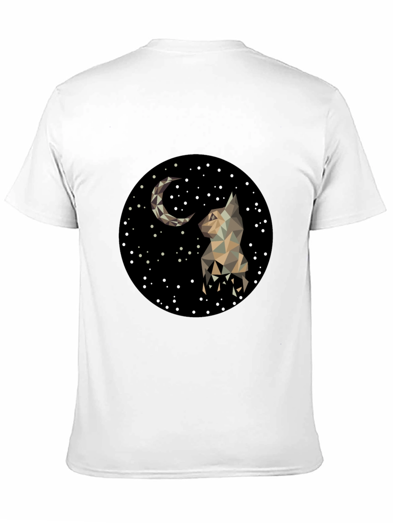 Geometric Cat & Moon Graphic Black T-Shirt