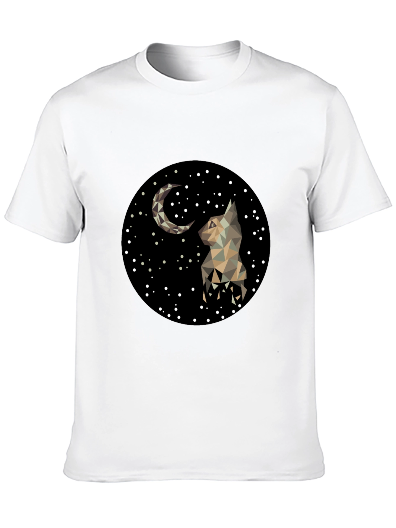 Geometric Cat & Moon Graphic Black T-Shirt
