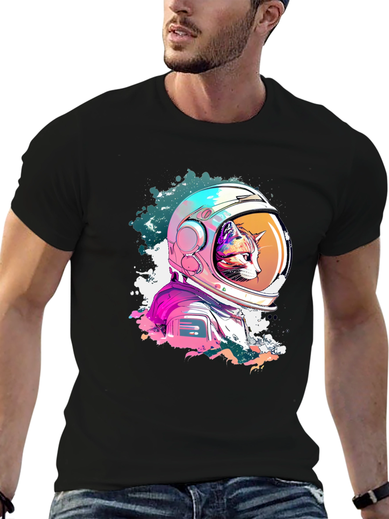 Cool Cat Astronaut Graphic T-Shirt