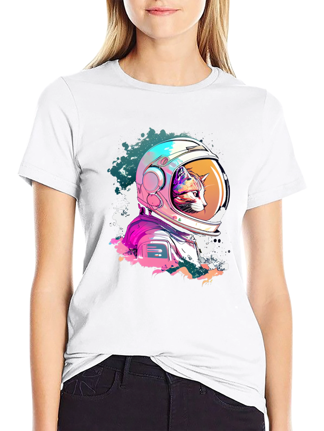 Cool Cat Astronaut Graphic T-Shirt