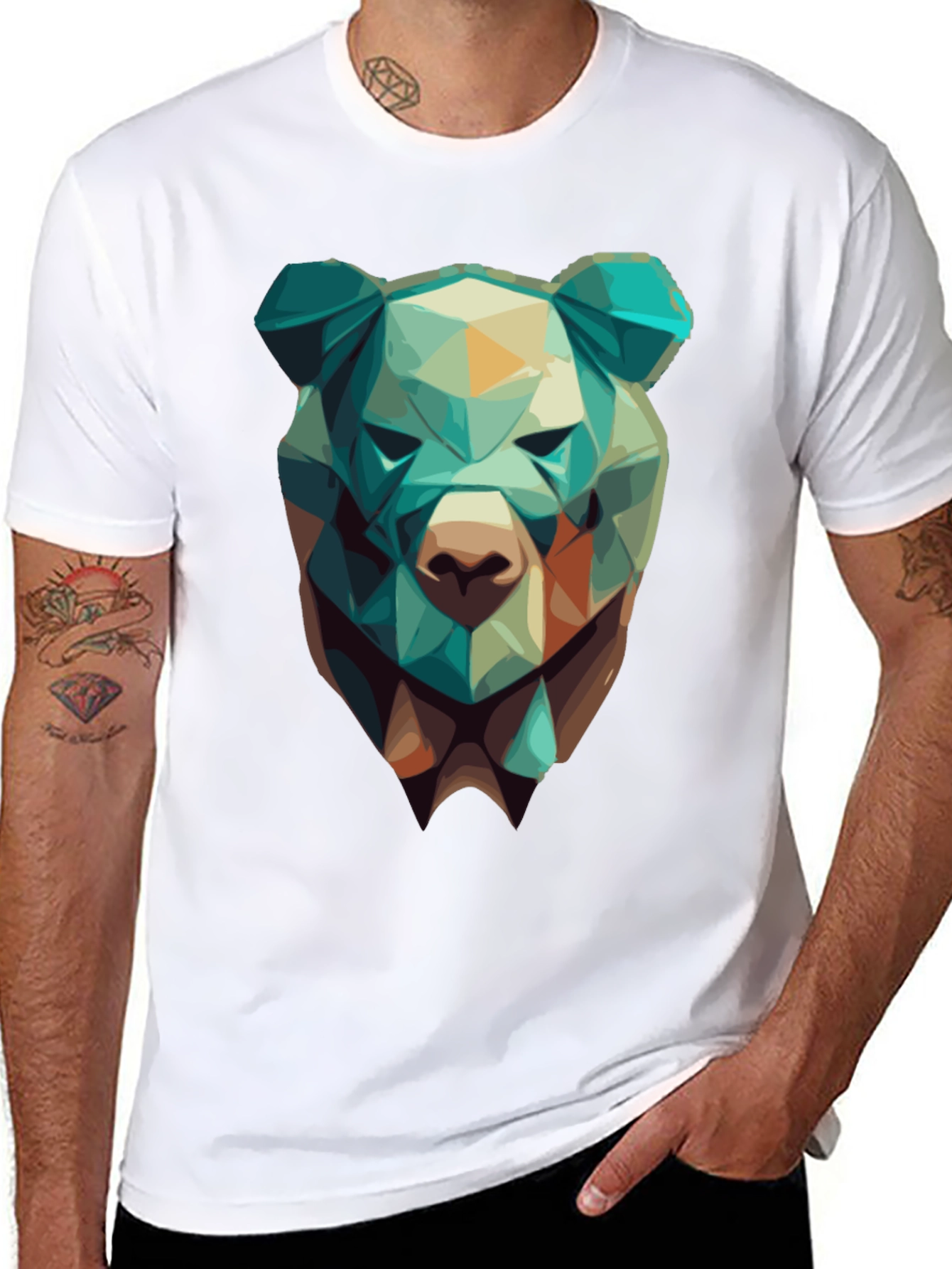 Geometric Bear Graphic Tee - Modern Style